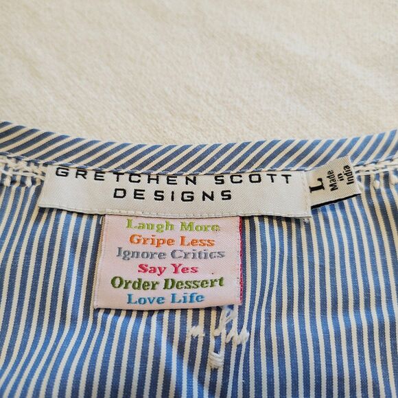 Gretchen Scott The Brooks Tunic Preppy Coastal Resortwear Blue Embroidered LARGE - Picture 10 of 11